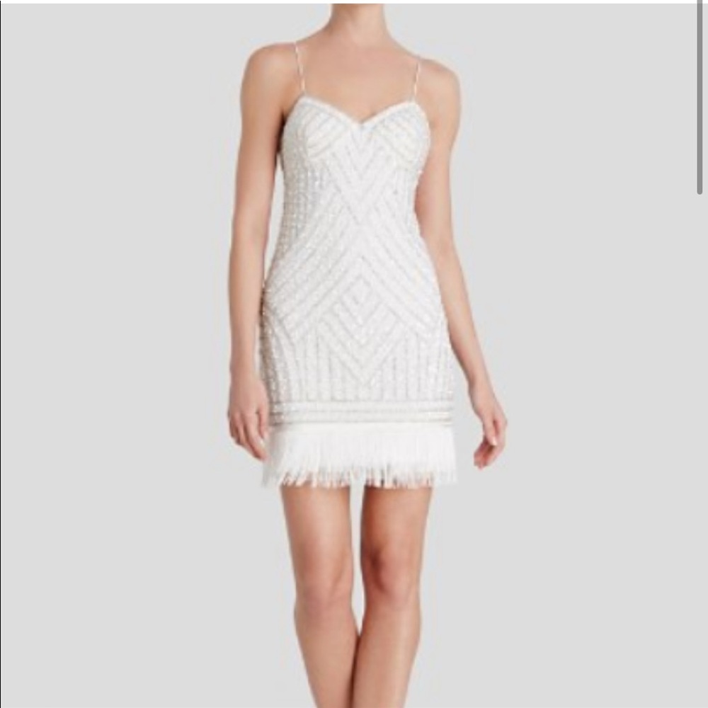 NWT a white Sequin roaring 20s style dress with fringe